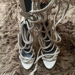 Monika Chiang White Braided Lace-Up Gladiator Sandals